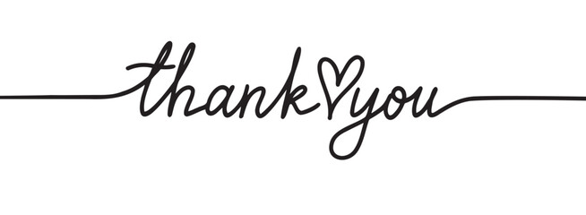 one line positive thank you lettering with smile. positive attitude. Vector quote thank you banner or card. inspiration, motivation, emotion message thanks