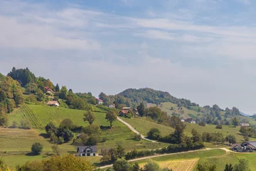 Selbstklebende Fototapeten Rolling landscape in the surroundings of Krsko and Sava river Lower Carniola area in Slovenia during summertime © Hilda Weges