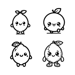 "High-Quality Cute Cartoonic Lemon Fruit Outline Vector Illustrations"
