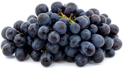 Closeup of a Bunch of Fresh Black Grapes on a White Background Showcasing Their Natural Juiciness