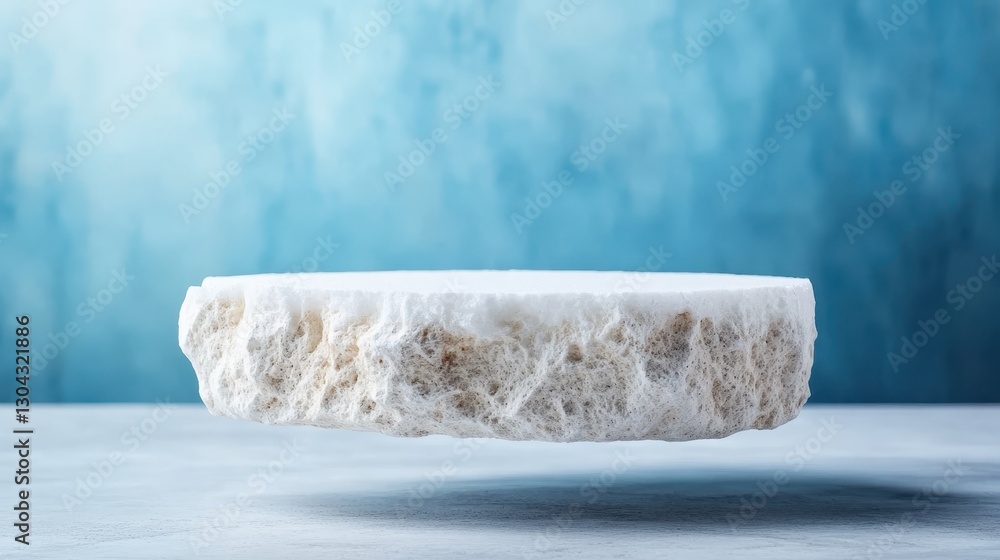 Aufkleber a minimalist image showcasing a floating sponge against a soft blue background, evoking a sense of t