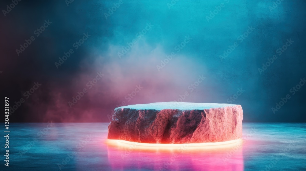 Poster a captivating rock formation illuminated by vibrant colors, creating a mesmerizing atmosphere filled