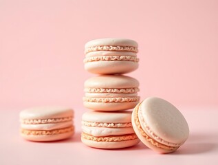 Obraz premium Photograph of a Stack of Delicate Pink Macarons Filled with Smooth Buttercream, Perfectly Arranged for an Elegant and Sweet Indulgence – dessert stock-image