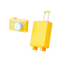 3d rendering travel suitcase and camera 