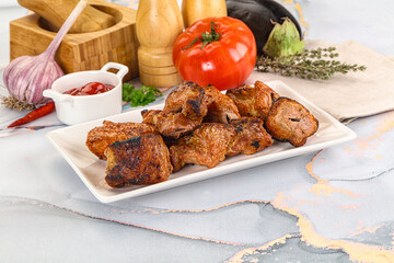Grilled pork neck meat shashlik