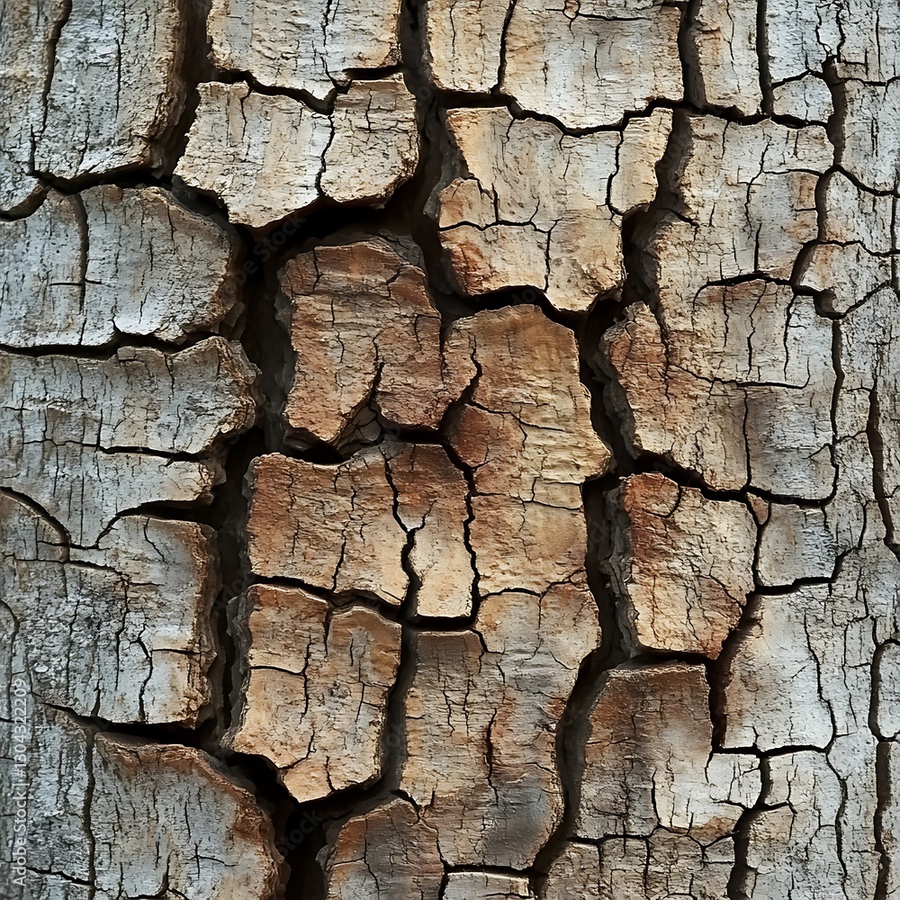 Poster detailed close up of tree bark showing deep cracks and weathered texture natural surface abstract