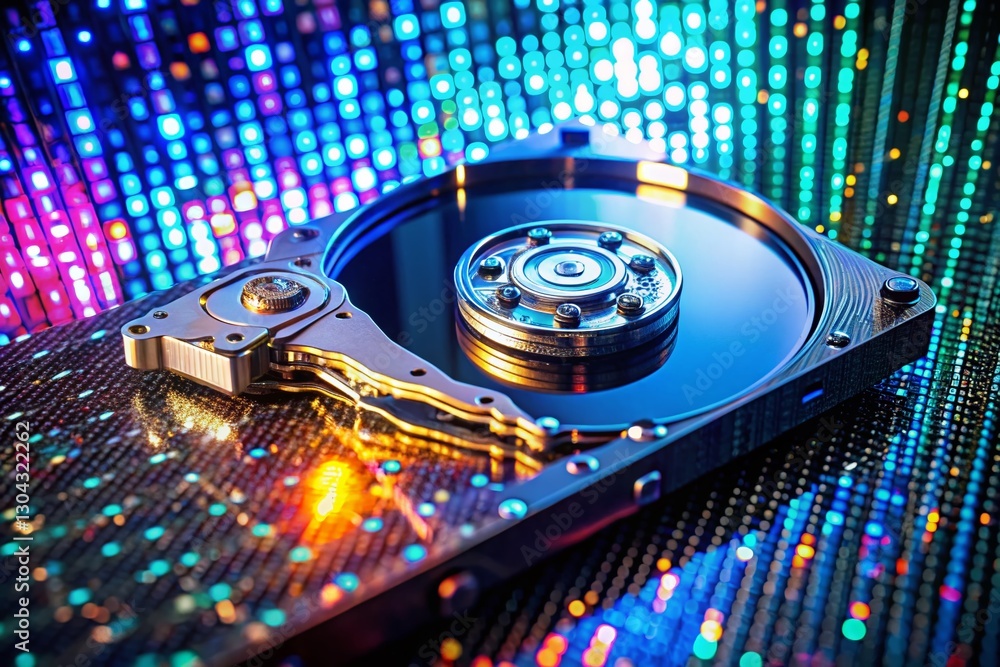 Aufkleber abstract hard drive data hologram: binary code & digital information technology
