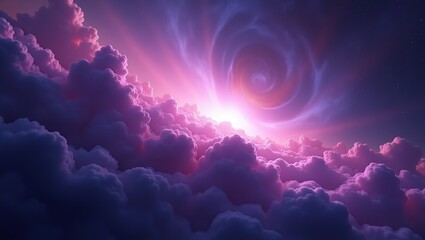 Surreal Scene with Swirling Vortex of Light in Vibrant Clouds