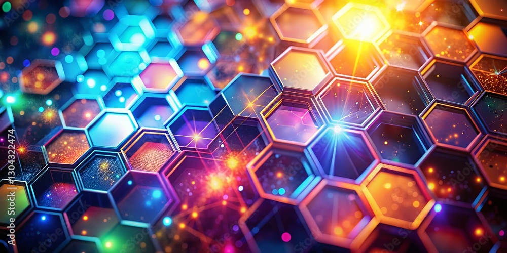 Poster abstract hexagon pattern glowing light background - high resolution stock photo