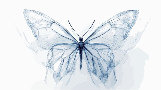 A digital illustration depicting a glasswing butterfly. The image is predominantly light blue and white, showcasing the butterfly's transparent wings with visible veins.  The style is