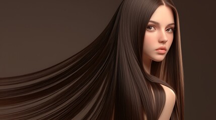 Fototapeta premium young woman with long straight shiny brown hair