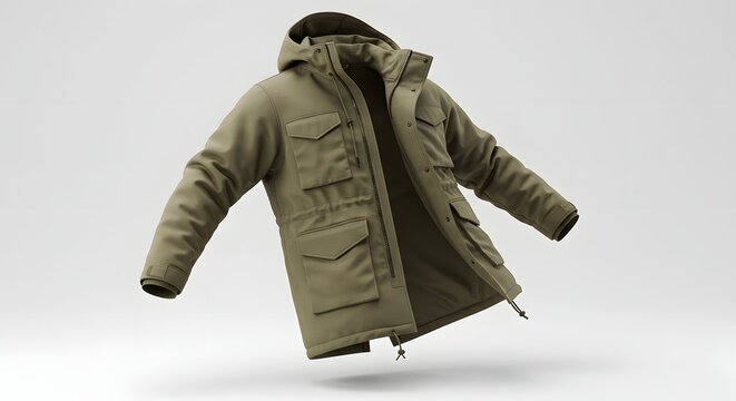 illustration of a green jacket with floating bubbles and an isolated background