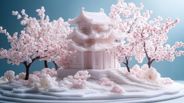A cascade of cherry blossoms, their petals like delicate snow, painted the azure canvas of the sky, creating a scene of ethereal beauty that evoked feelings of springtime and serenity.