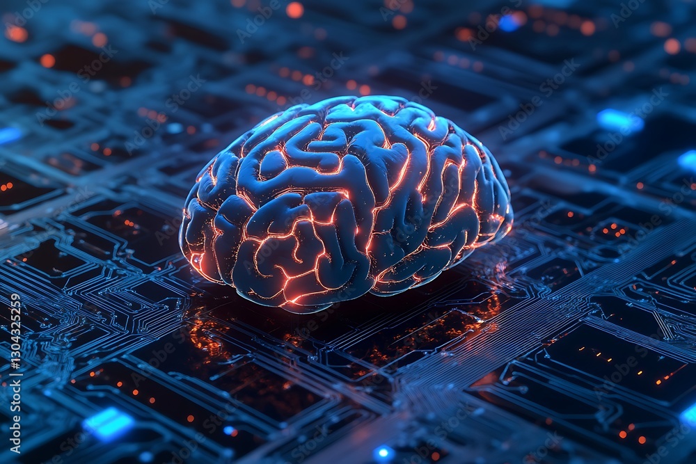 Poster human brain on circuit board: ai and neural networks