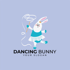 Adorable Dancing Bunny Vector Logo – Cute Rabbit Mascot for Kids, Dance Studios, and Playful Branding