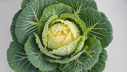 Fototapeta premium Cabbage: A close-up shot of a fresh head of cabbage with vibrant green and light colors.