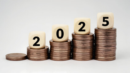 Financial Growth & Investment Concept – Stacks of Coins Representing 2023 to 2025 | Business, Economy & Wealth Planning