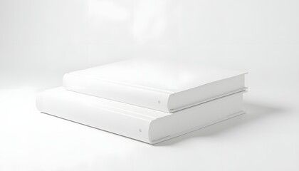 Stack of white hardcover books on a clean background