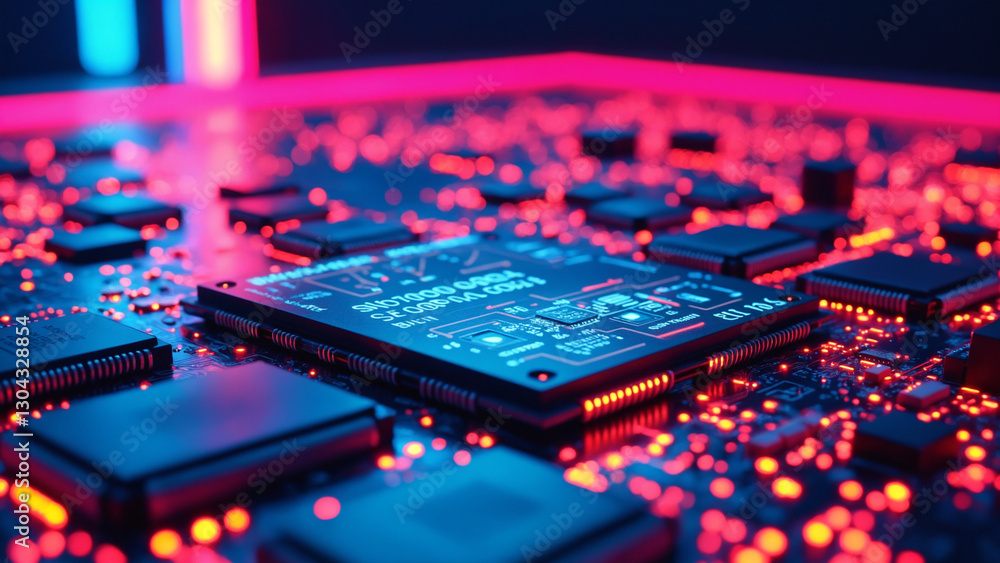 Aufkleber bright digital circuits radiating energy in a futuristic neon setting background