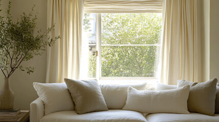Fototapeta premium Minimalist Curtains Light Linen Curtains: Opt for linen or cotton curtains in a light, neutral color. 