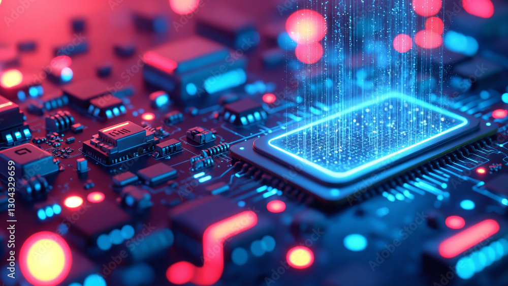 Aufkleber bright digital circuits radiating energy in a futuristic neon setting background