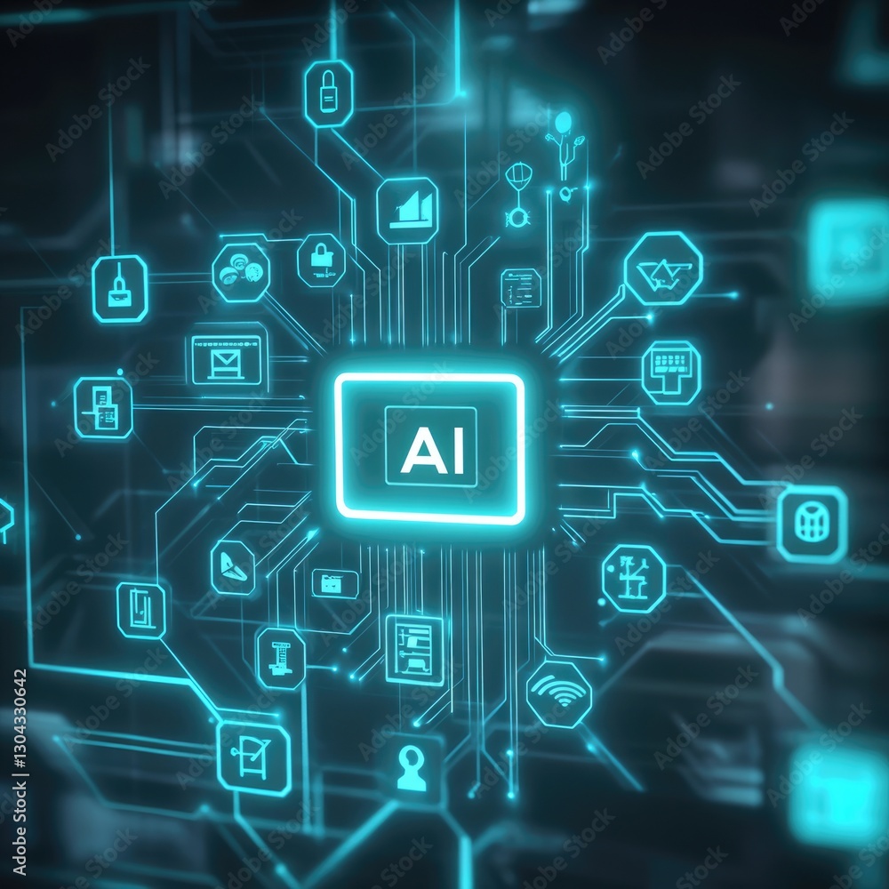 Fototapete ai core network: this image depicts a digital representation of an artificial intelligence (ai) core