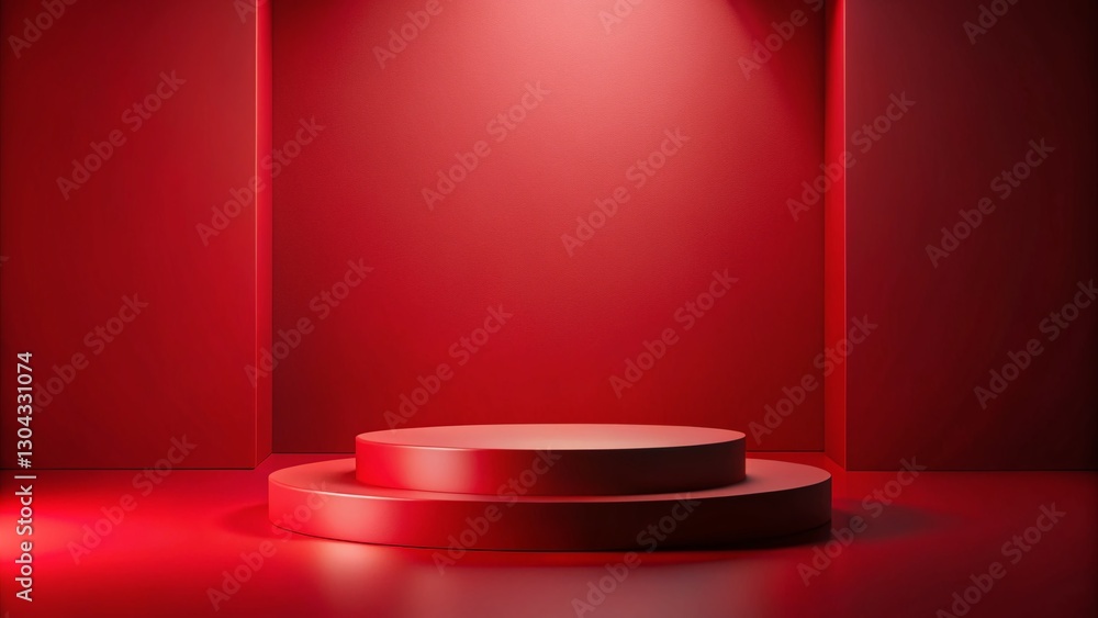 Poster abstract red podium display: empty stage on red background for product presentation