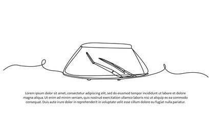 Continuous one line design of car windshield with wipers. Minimalist style vector illustration on white background.