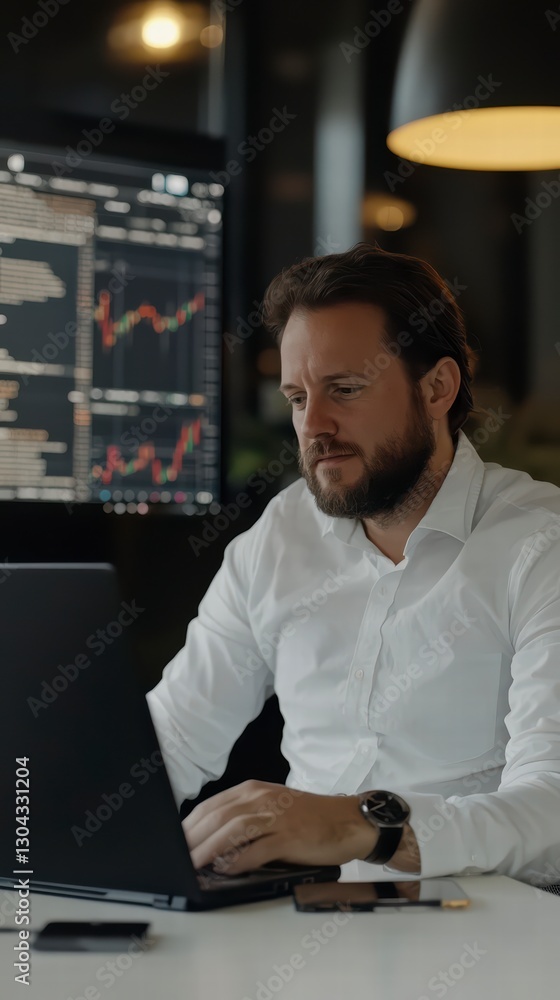 Aufkleber focused trader analyzing market: a focused individual is deeply engrossed in the intricacies of mark