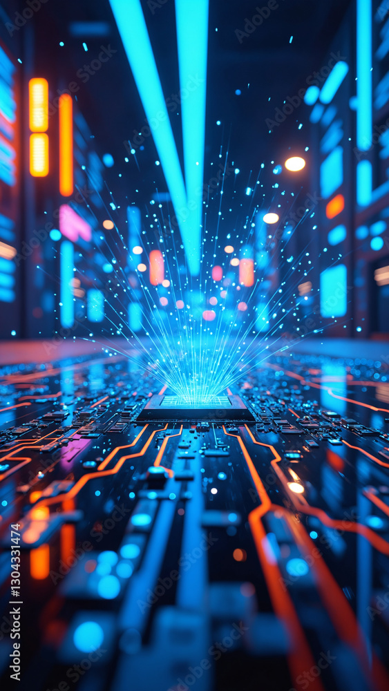 Aufkleber bright digital circuits radiating energy in a futuristic neon setting background