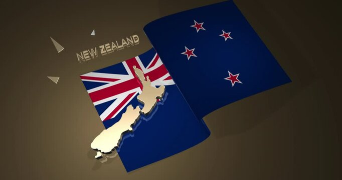 3D Map and Flag of New Zealand in animation - Powered by Adobe