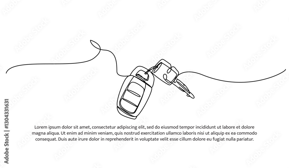 Poster continuous one line design of a car remote. minimalist style vector illustration on white background