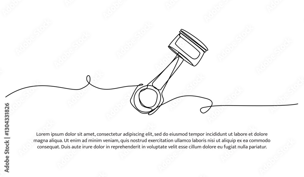 Poster continuous one line design of a mechanical piston. minimalist style vector illustration on white bac