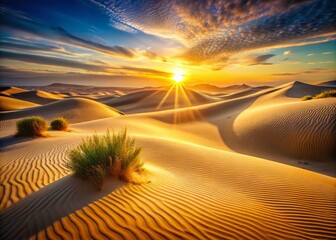 Naklejka premium Abstract Sunrise Dune Landscape: Golden Light and Textured Sands