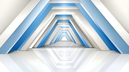 Obraz premium Abstract Blue and White Geometric Corridor Modern Architecture 3D Design Futuristic Tunnel