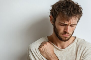 Fototapeta premium Severe shoulder pain troubles man after carrying heavy loads