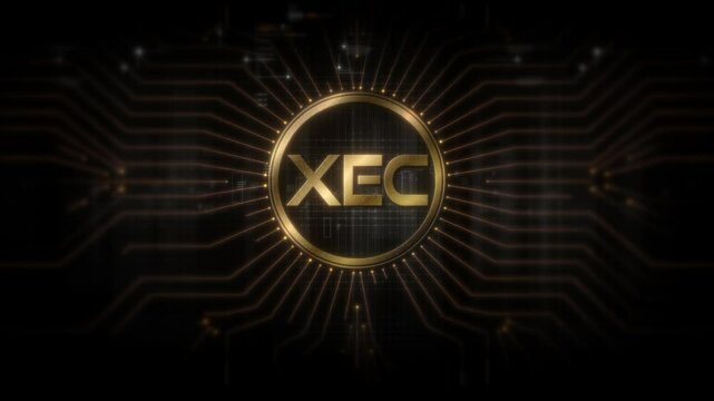 Futuristic digital background highlighting advanced cryptocurrency and encryption technology, featuring blockchain networks and secure cryptographic systems : XEC