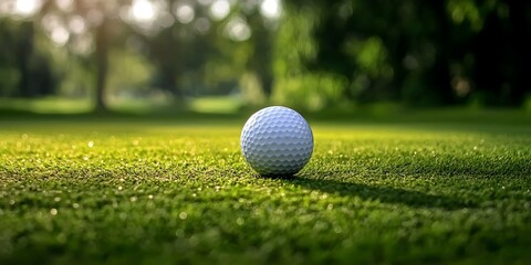 Obraz premium Golf ball positioned on vibrant green grass in an outdoor sports setting