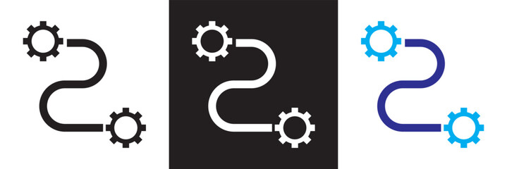 Workflow  Icons set. Modern style of work process related icons: networking, progress, scheme, etc. Isolated on white and black background. Vector illustration. EPS 10