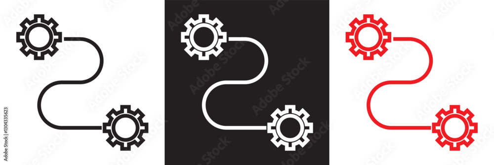 Poster workflow icons set. line editable icons. modern style of work process related icons: networking, pro