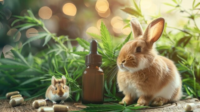 Tranquil cbd celebration with adorable rabbit in natural setting,National Pet CBD Day,