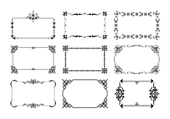 Decorative black and white frames. Retro calligraphic ornamental frame, vintage rectangle ornaments and ornate border. Decorative wedding frames, antique museum, and isolated image borders.