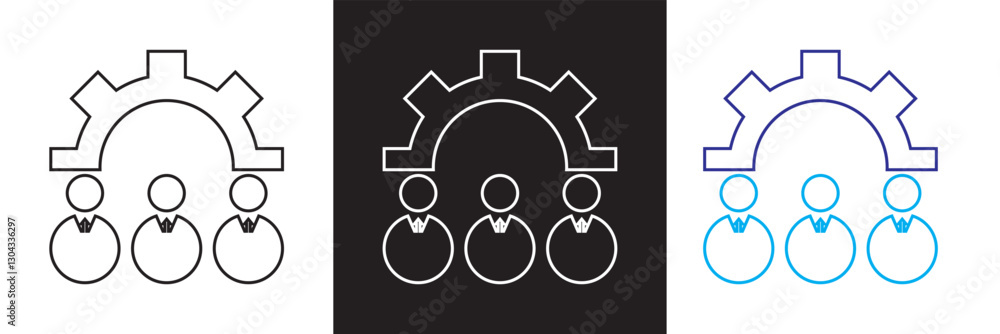 Poster workflow icons set. line editable icons. modern style of work process related icons: networking, pro