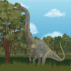 Apatosaurus eating food, Apatosaurus, tall tree, sauropod, dinosaur, Late Jurassic period © Shopaga