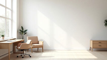 Minimalist Modern Office Space with Empty White Wall – Perfect Mockup for Branding & Design Display