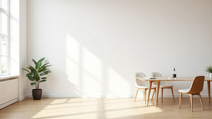 Fototapeta premium Minimalist Modern Office Space with Empty White Wall – Perfect Mockup for Branding & Design Display