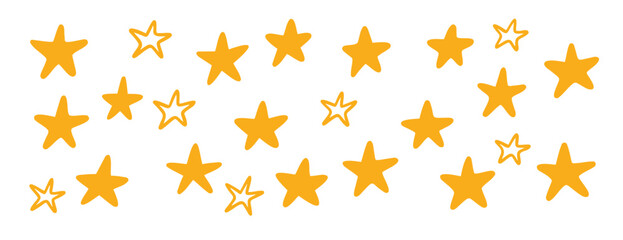 Hand drawn yellow stars doodle vector set. Kids night sky stars collection 