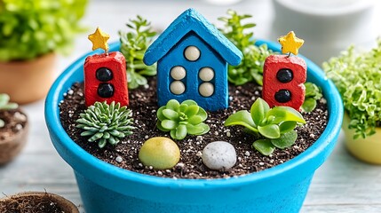 Miniature Succulent Garden with Cute Clay House