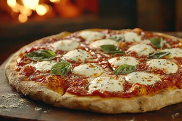 Delicious Neapolitan pizza with fresh basil and mozzarella