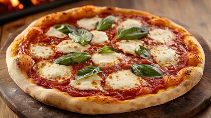 Neapolitan pizza topped with fresh basil and mozzarella cheese